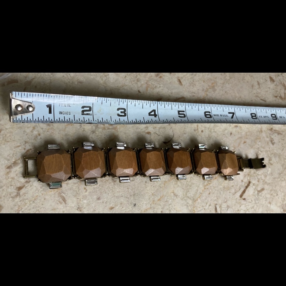Yosca Vintage Wood & Crystal Baguette Bracelet Signed